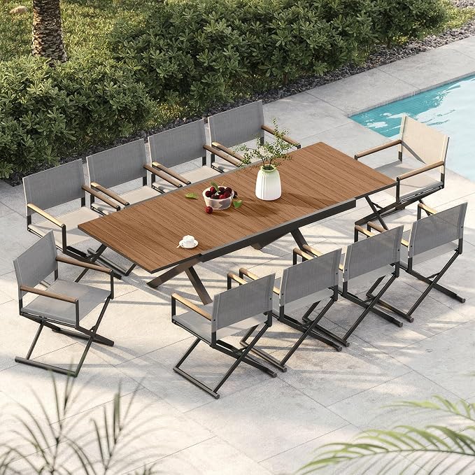 Grand patio 11-Piece Outdoor Dining Set, 10 Extra-Wide Folding Chairs & 1 by GrandPatio