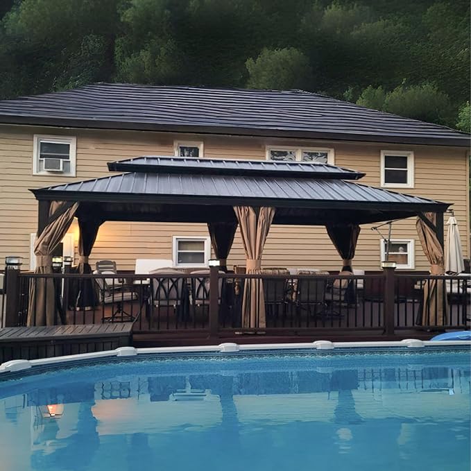 PURPLE LEAF 12' X 24' Outdoor Hardtop Gazebo Patio Wide Aluminum Frame Metal - Image 2