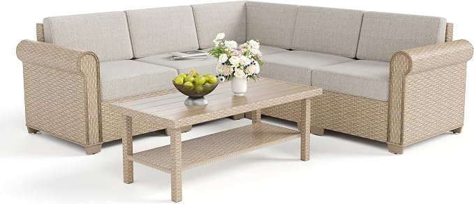 Patio Furniture Set 6 Piece, Wicker Rattan Sectional Sofa Couch - Image 9