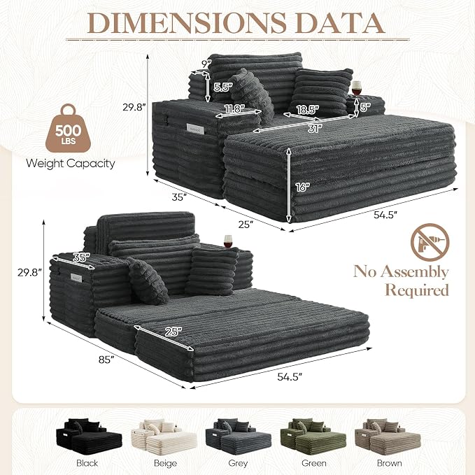 5-In-1 Oversized Chaise Lounge Chair Indoor - Image 2