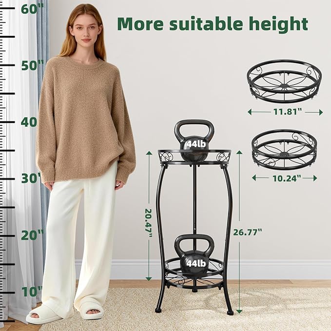 Simple Trending Plant Stand Indoor Outdoor, Tall Round Plant Shelf, 2 Tiers - Image 3