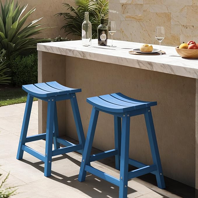 Ciokea 2 Set 24" Outdoor Bar Stools Heavy Duty HDPE Counter Height Bar Stools by CIOKEA