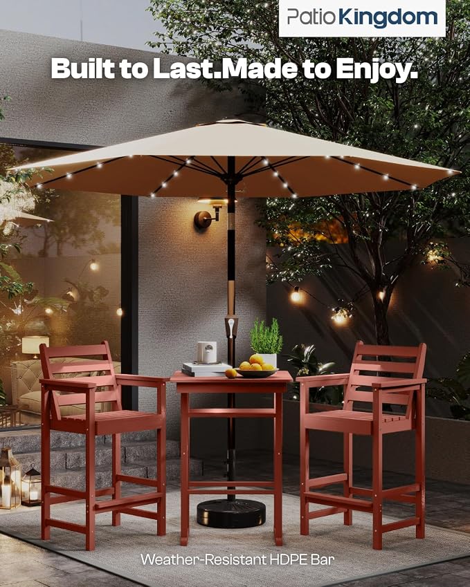 Bar Height Adirondack Chairs and Table Set, Outdoor Patio Bar Set - Image 2