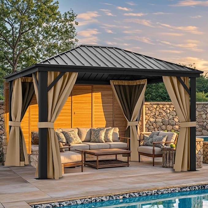 YITAHOME 10X12FT Hardtop Metal Gazebo Single Top Outdoor Patio Canopy by YITAHOME