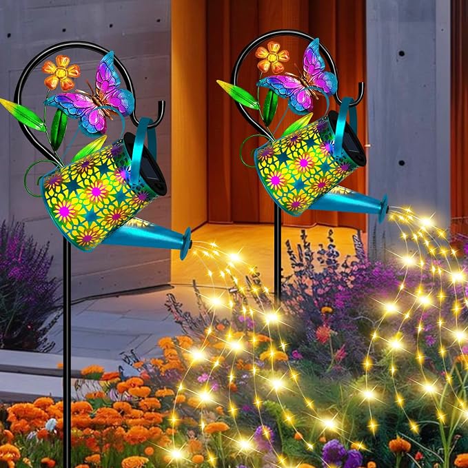 Solar Watering Can with Lights, Waterproof Solar Lantern with Butterfly - Image 2