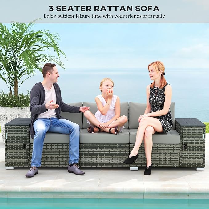 Outsunny 3 Seater Wicker Sofa - Image 4