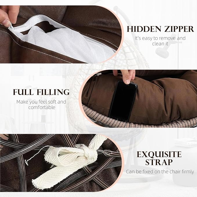 Outdoor Wicker Egg Chair Cushion Waterproof Removable Wine Red Round Cushion - Image 5