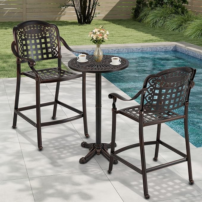 Giantex Outdoor Bar Stools Set of 2 Cast Aluminum, 25.5'' Counter Height Bar - Image 2