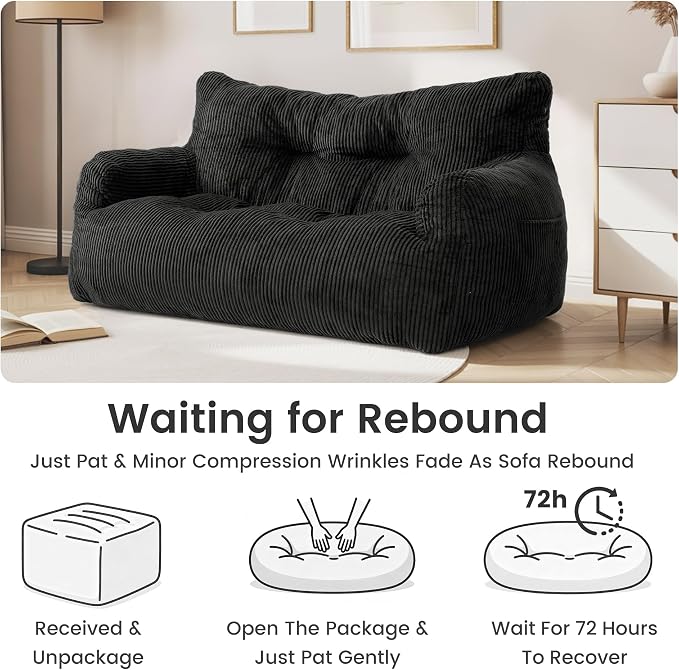 Pamapic 59" Bean Bag Chair, 2 Seat Loveseat Sofa, Ultra Soft Dutch Velvet - Image 8