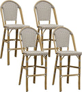 PURPLE LEAF French Bar Stool Set of 4 Bamboo Print Finish Patio Bar Stools by PURPLELEAF