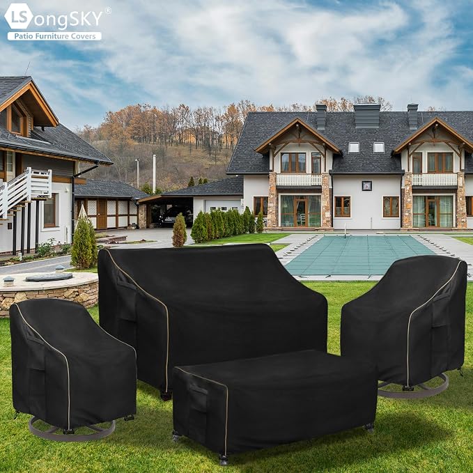 Patio Furniture Covers 4 Piece Set, 600D Heavy Duty Outdoor Furniture Covers - Image 8