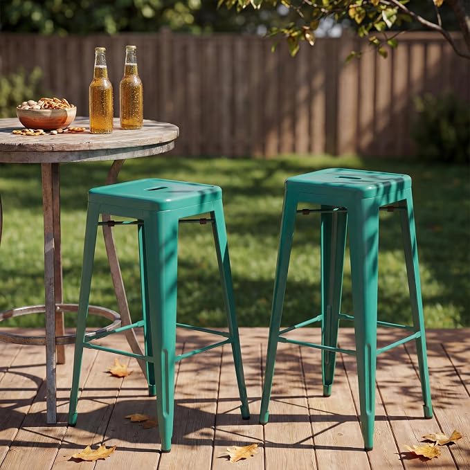 Shahoo 30 Inches Metal Bar Stools Counter Height Stackable Backless Stools - Image 8