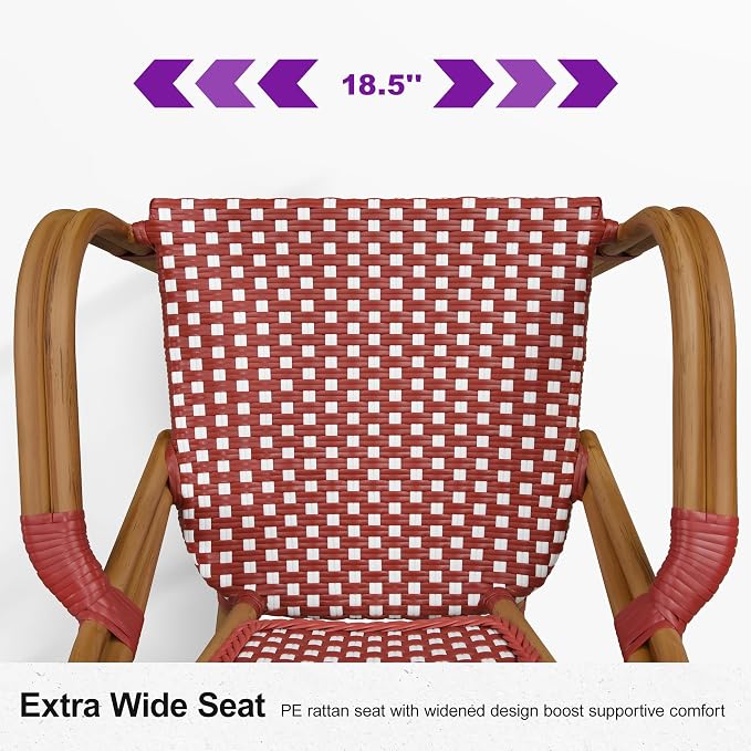 PURPLE LEAF French Bistro Chairs Set of 2 Patio Dining Chairs Hand-Woven - Image 5