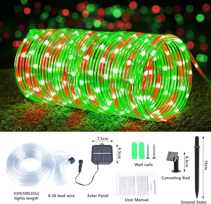 Solar Rope Lights, 33ft 100LED Solar String Lights, 8 Modes Waterproof Solar - Image 3
