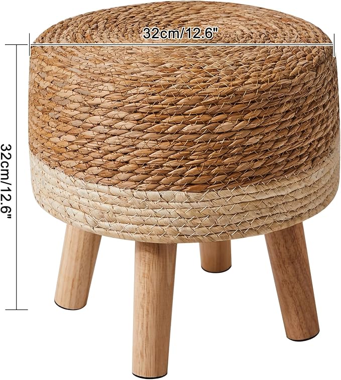 YMYNY Foot Stool Natural Seagrass Hand Weave, 12.6" Small Ottoman, Round - Image 3