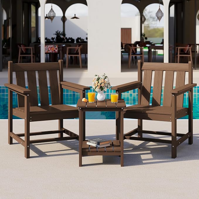 SEWRWALL 3 Pieces Patio Bistro Set, All Weather Adirondack Chair Set - Image 9