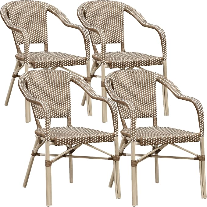 PURPLE LEAF Outdoor Dining Chair Set of 4 Hand-Woven Aluminum Wicker Chair by PURPLELEAF