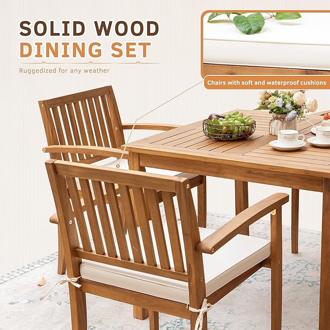 Greesum 5 Piece Patio Dining Set Outdoor Solid Wood Furniture - Image 5