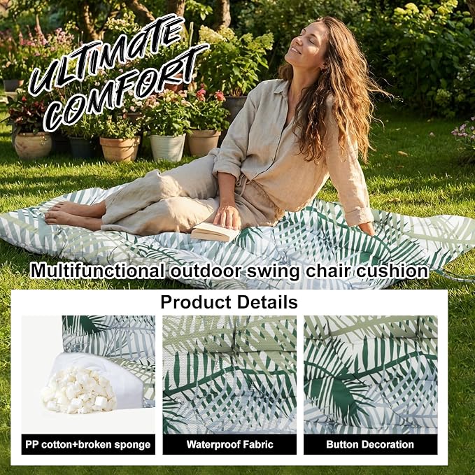 Waterproof Porch Swing Cushion Replacement, Thick 4" 2–3 Seat Outdoor Swing - Image 3