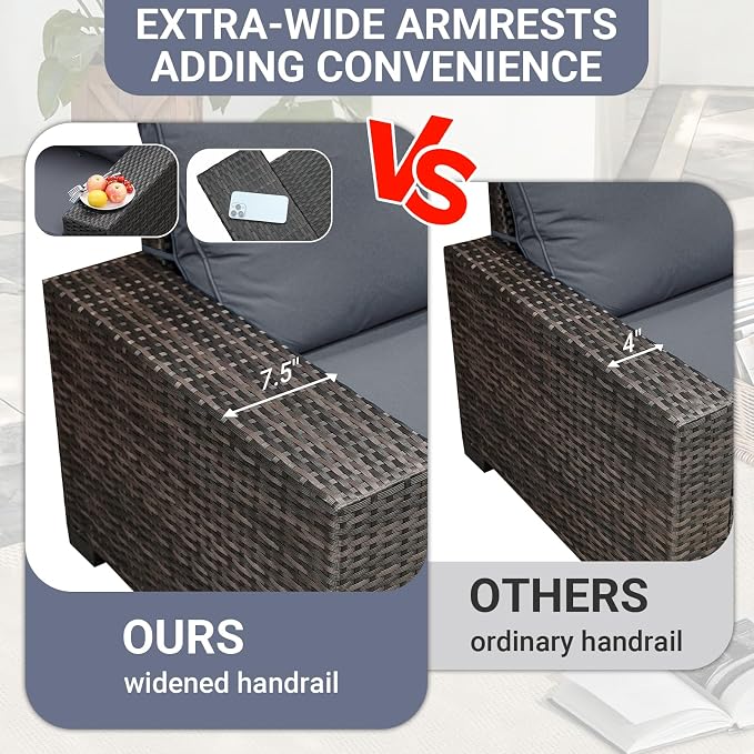 Jing's Villa 5-Piece Patio Furniture Set, All-Weather Outdoor Wicker Sectional - Image 3