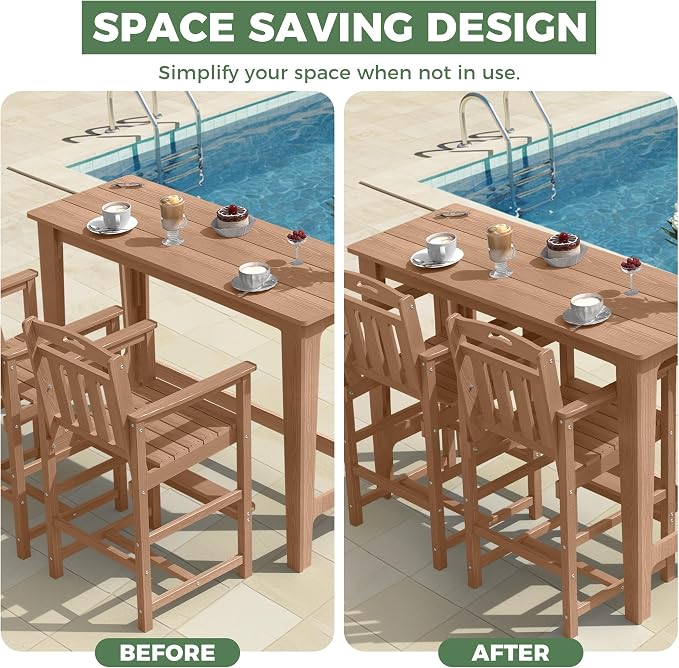 Outdoor Patio Bar Height Table and Tall Adirondack Chairs Set of 2, All-Weather - Image 6