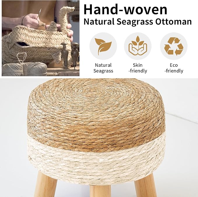 Round Ottoman, Natural Seagrass Footstool - Image 6