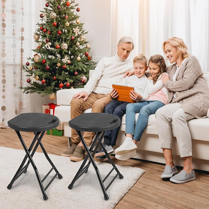 Folding Stool with Handle, Folding Chair, Folding Bar Stool with Non-Slip Feet - Image 2