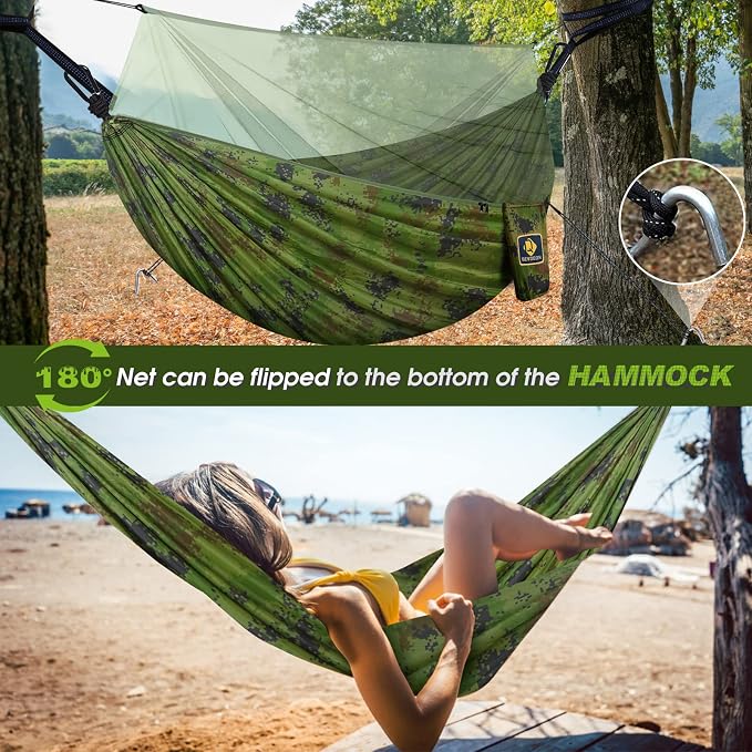 Camping Hammock with Net, Travel Portable Lightweight Hammocks with Tree Straps - Image 4