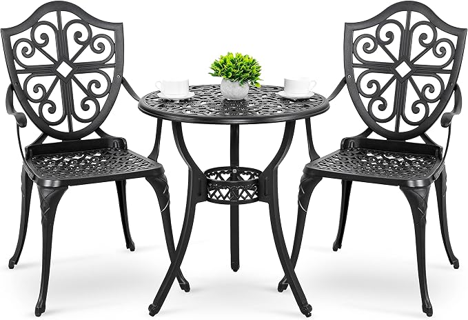 NUU GARDEN 3-Piece Outdoor Bistro Set, Round 24 Inch Cast Aluminum Bistro Table by NUUGARDENCORPORATION