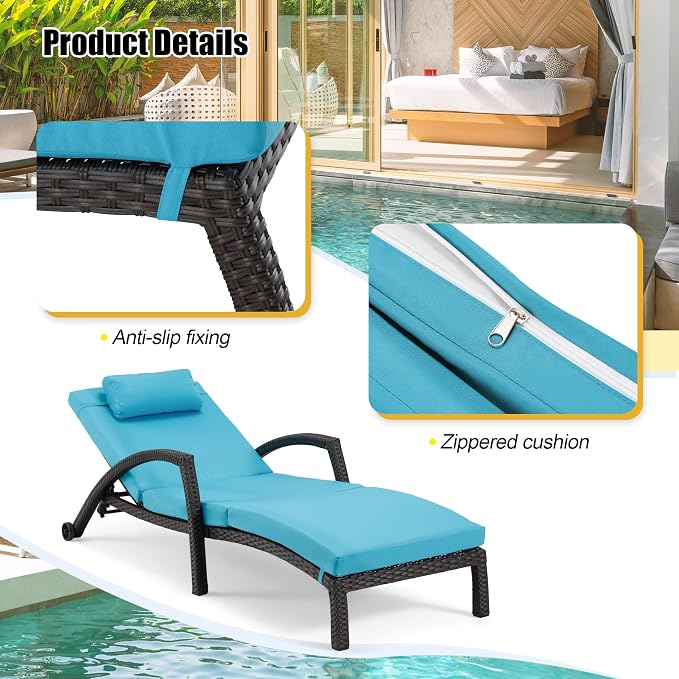 HOMREST Chaise Lounge Chairs Set of 6, PE Rattan Wicker Lounge Chair - Image 7