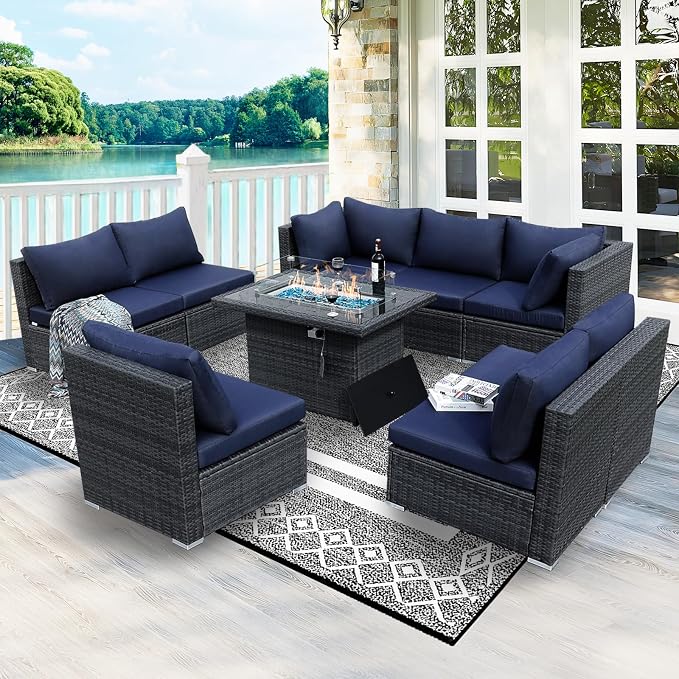 BULEXYARD 9 Pieces Highback Wicker Patio Furniture Set - Image 2