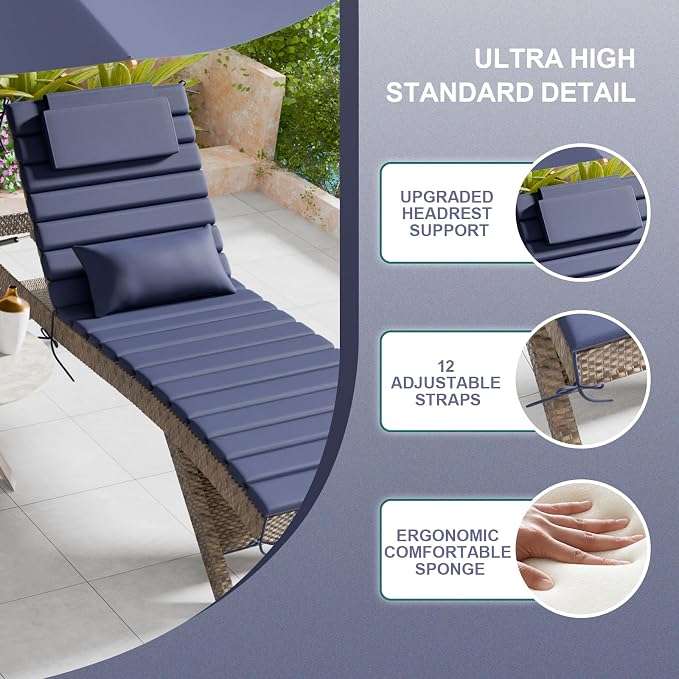 2PCS Outdoor Water-Resistant Olefin Chaise Lounge Cushions - Image 7
