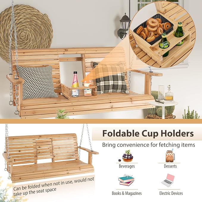 Tangkula 2 Person Hanging Porch Swing, Outdoor Bench Swing - Image 5
