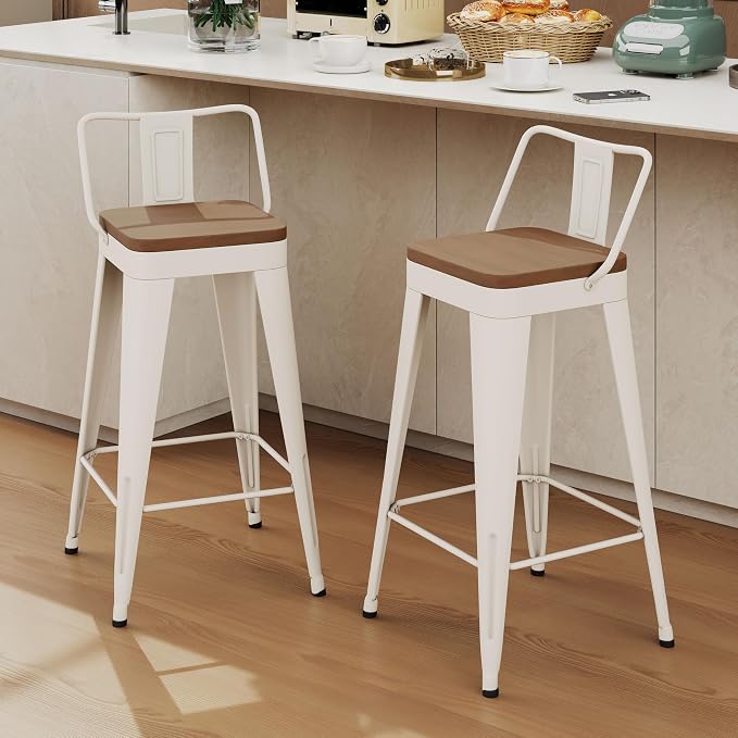 Bar Stools Set of 2 Metal Bar Stool Counter Height Bar Stools 24" White Modern - Image 3