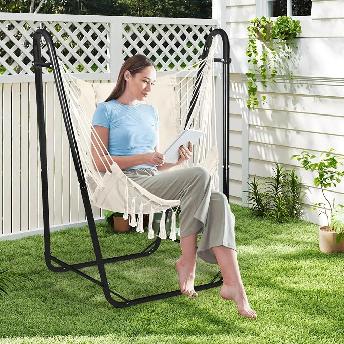U-Shaped Hammock Chair with Stand, Heavy-Duty and Rustproof Hanging Chair with - Image 2