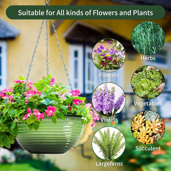 12 inch Hanging Planters for Indoor Outdoor Plants, 2 Pack Large Hanging Flower - Image 6