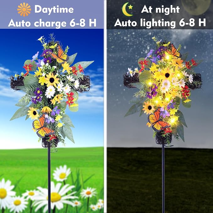 Solar Flower Cross Garden Stake Lights - Image 2