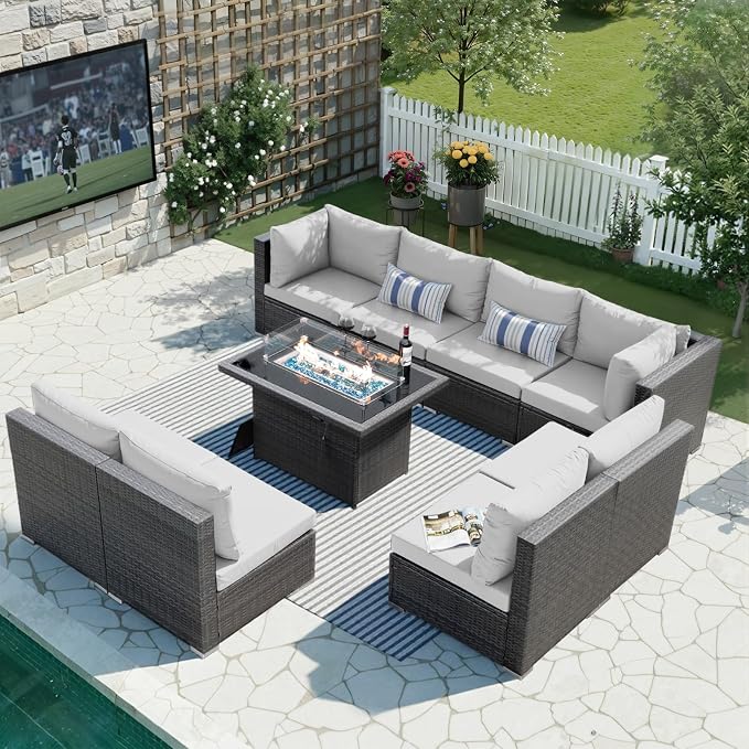 BULEXYARD 9 Pieces Highback Wicker Patio Furniture Set by BULEXYARDFURNITURE