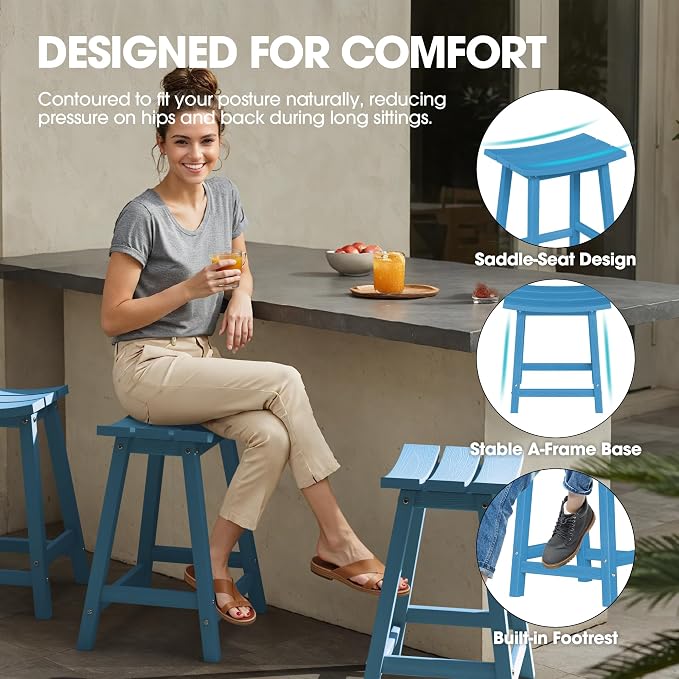 Ciokea 2 Set 24" Outdoor Bar Stools Heavy Duty HDPE Counter Height Bar Stools - Image 3