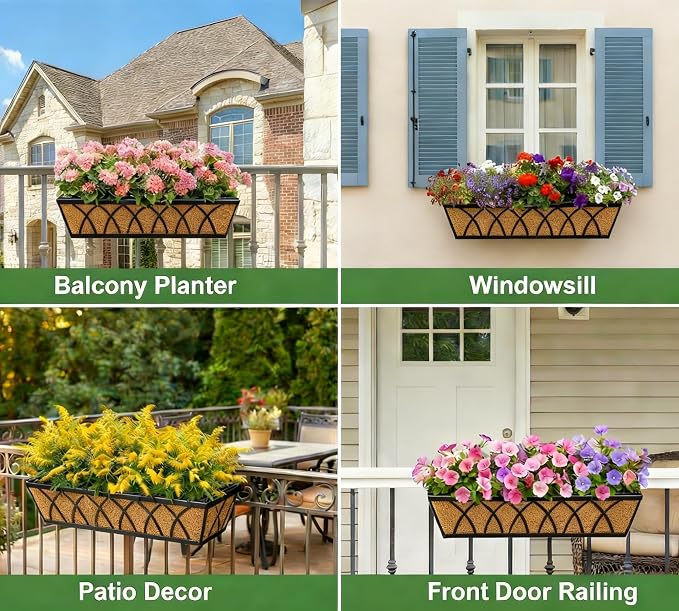 24 Inch Window Deck with Coco Liner, Fence Metal Hanging Flower Planter Window - Image 9