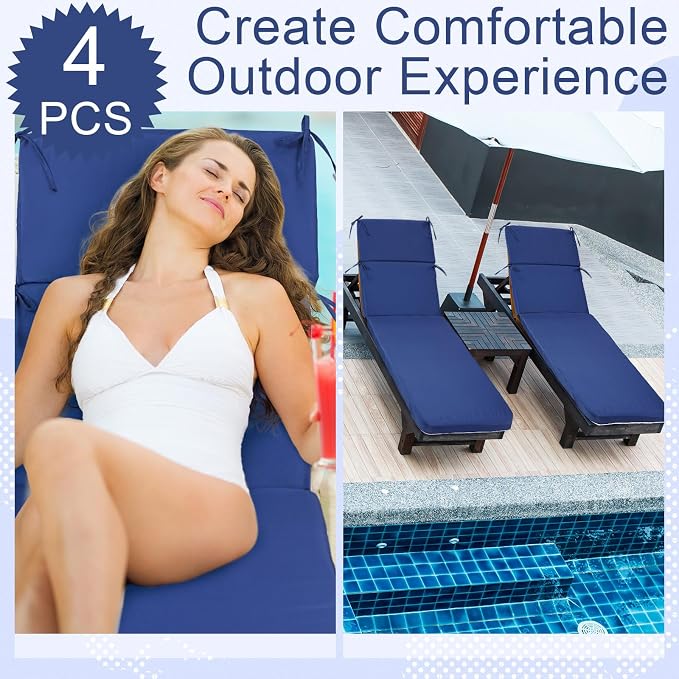 4 Pcs Indoor Outdoor Chaise Lounge Cushions Sponge Bench Outdoor Furniture - Image 3