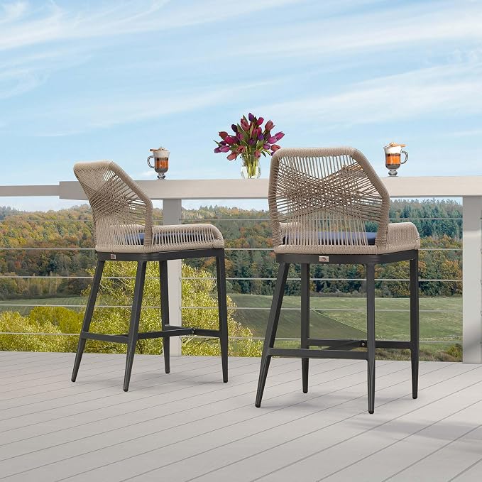 PURPLE LEAF Patio Counter Height Bar Stools 24" H Set of 2 Modern Rattan Bar - Image 3