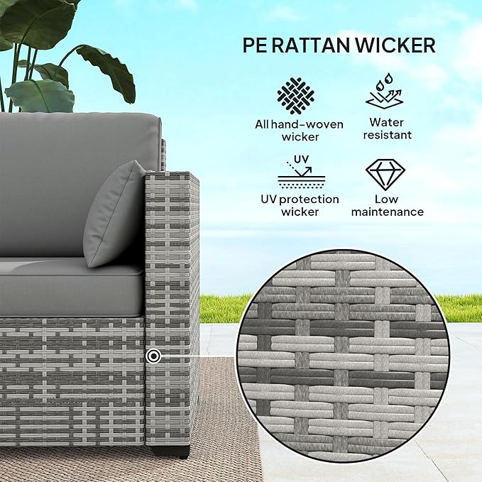 Outsunny Patio Couch PE Wicker Deep Seating Outdoor Sofa - Image 4