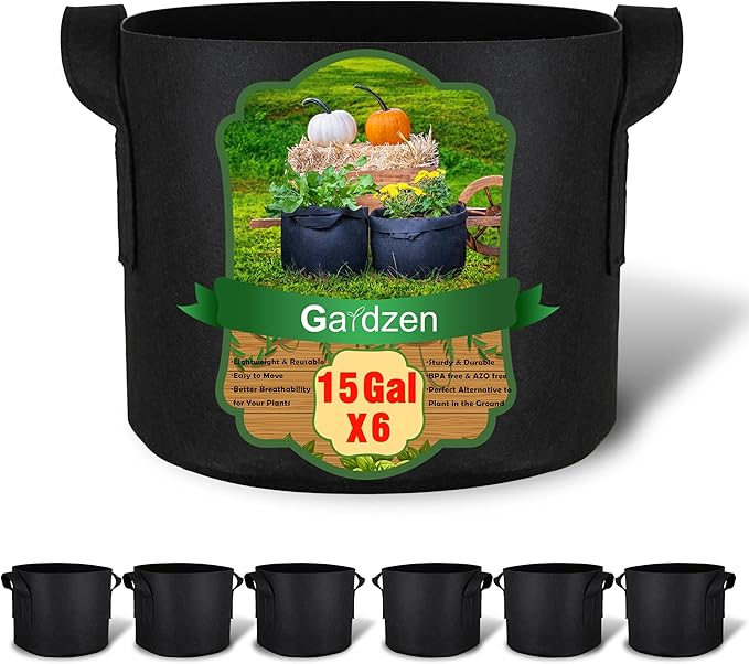 Gardzen 6-Pack 15 Gallon Grow Bags, Aeration Fabric Pots by Gardzen