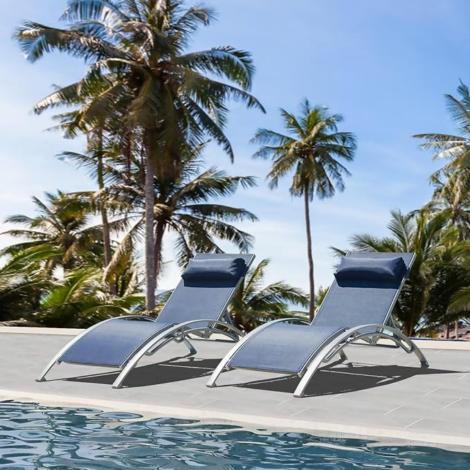 Domi Pool Lounge Chairs Set of 2, Adjustable Aluminum Outdoor Chaise Lounge by domioutdoorliving