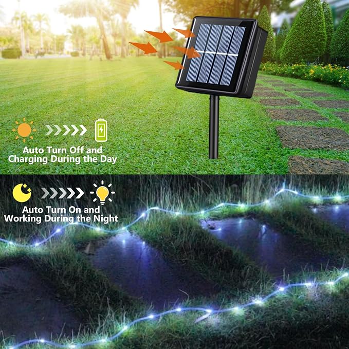 QITONG Solar Rope Lights, 2 Pack Each 33ft 100LED String Light Outdoor - Image 2