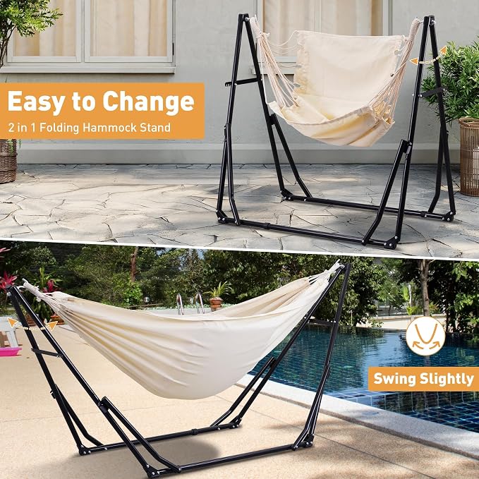 Ainfox Hammock with Foldable Stand, 2 in 1 Hammock and Swinging Chair with - Image 6