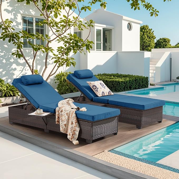 Outdoor Lounge Chairs, Pool Lounge Chairs Set of 2, Outdoor Chaise Lounge - Image 3