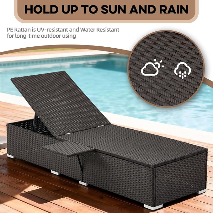 Outdoor Chaise Lounge with Adjustable Backrest Set of 2, 6-Position Reclining - Image 6