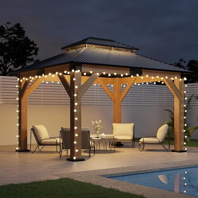 AMERLIFE 10x12 Wood Gazebo, Hardtop Gazebo - Image 6